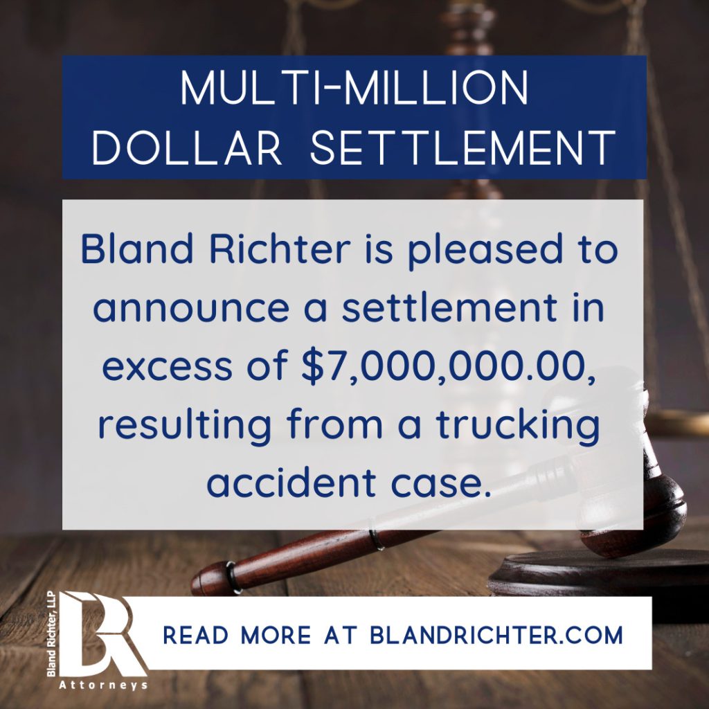 Bland Richter, LLP announces $7,000,000 settlement in trucking accident lawsuit